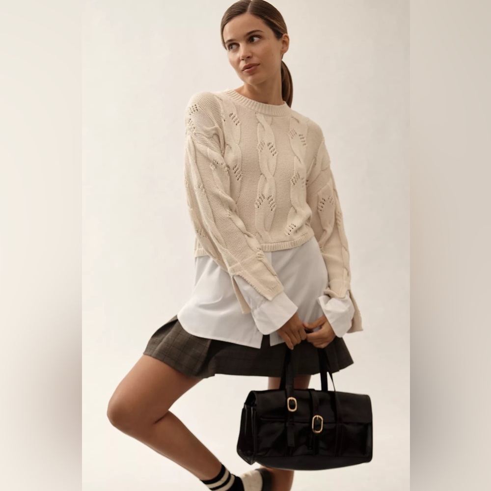 Pilcro Cable Twofer Sweater Cream Sz:‎ L